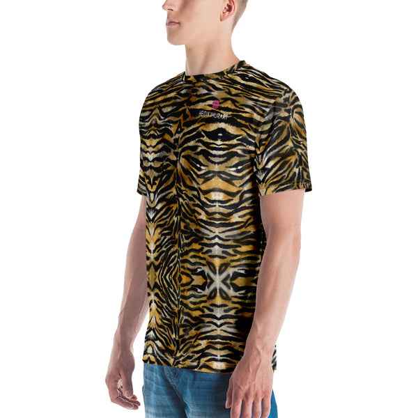 Brown Tiger Striped Men's T-shirt, Tiger Stripes Animal Print Printed Tee, Best Tee Crew Neck Premium Polyester Regular Fit Tee-Made in USA/EU/MX (US Size, XS-2XL), Luxury Graphic T-Shirt For Men, Best Printed Tee, Crew Neck T-shirt, Men's T-Shirt Apparel