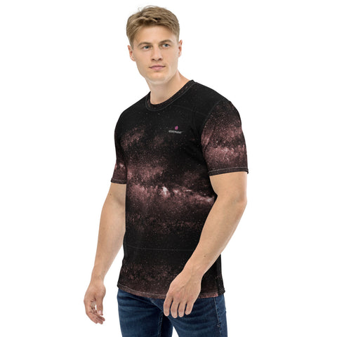 Light Pink Galaxy Men's T-shirt, Space Galaxies Astrology Printed Best Tee Crew Neck Premium Polyester Regular Fit Tee-Made in USA/EU/MX (US Size, XS-2XL), Luxury Graphic T-Shirt For Men, Best Printed Tee, Crew Neck T-shirt, Men's T-Shirt Apparel