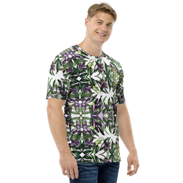Purple Tropical Leaf Men's T-shirt, Hawaiian Style T-shirt, Best Tee Crew Neck Premium Polyester Regular Fit Tee-Made in USA/EU/MX (US Size, XS-2XL), Luxury Graphic T-Shirt For Men, The Tropical Leaf Print Tee, Crew Neck T-shirt, Men's T-Shirt Apparel