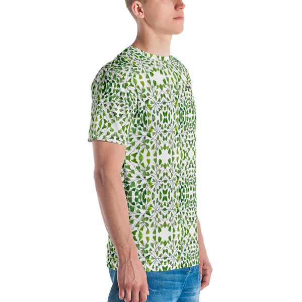 White Green Maidenhair Men's T-shirt, Tropical Leaf Printed Best Tee Crew Neck Premium Polyester Regular Fit Tee-Made in USA/EU/MX (US Size, XS-2XL), Luxury Graphic T-Shirt For Men, Best Printed Tee, Crew Neck T-shirt, Men's T-Shirt Apparel