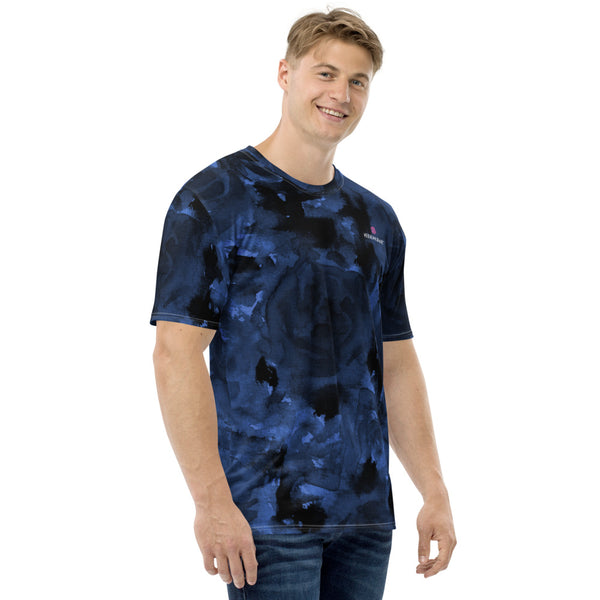 Navy Blue Abstract Men's T-shirt, Floral Print Best Tee Crew Neck Premium Polyester Regular Fit Tee-Made in USA/EU/MX (US Size, XS-2XL), Luxury Graphic T-Shirt For Men, Best Printed Tee, Crew Neck T-shirt, Men's T-Shirt Apparel