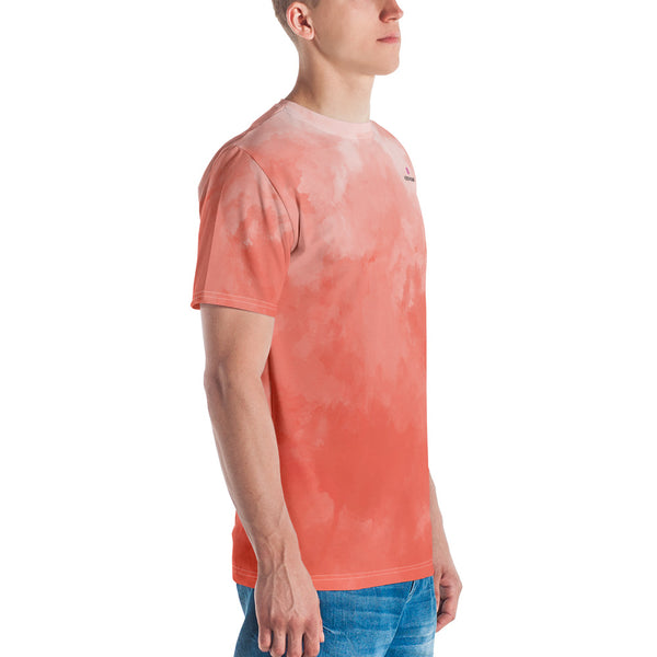Coral Pink Abstract Men's T-shirt, Premium Designer Abstract Tee For Men, Best Tee Crew Neck Premium Polyester Regular Fit Tee-Made in USA/EU/MX (US Size, XS-2XL), Luxury Graphic T-Shirt For Men, Best Printed Tee, Crew Neck T-shirt, Men's T-Shirt Apparel