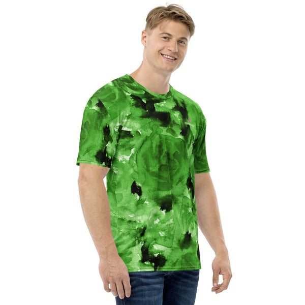 Green Floral Men's T-shirt, Abstract Flower Print Best Tee Crew Neck Premium Polyester Regular Fit Tee-Made in USA/EU/MX (US Size, XS-2XL), Luxury Graphic T-Shirt For Men, Best Printed Tee, Crew Neck T-shirt, Men's T-Shirt Apparel