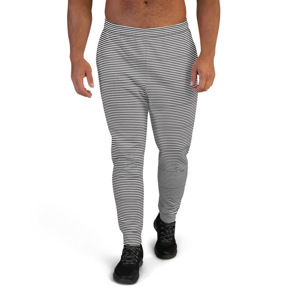 Black White Horizontal Stripes Sweatpants, Best Designer Simple Best Designer Sweatpants For Men, Premium Men's Jogger Pants-Made in EU/MX (US Size: XS-3XL)