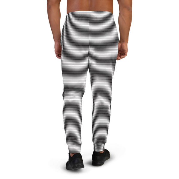 Black White Horizontal Stripes Sweatpants, Best Designer Simple Best Designer Sweatpants For Men, Premium Men's Jogger Pants-Made in EU/MX (US Size: XS-3XL)