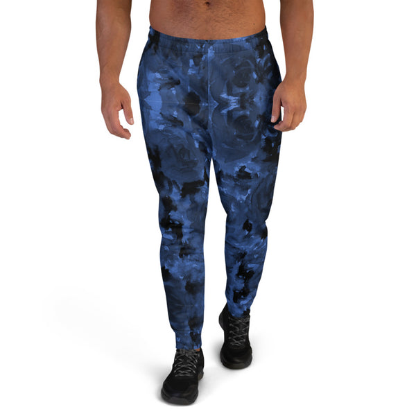 Dark Blue Floral Men's Joggers, Abstract Designer Comfortable Pants, Simple Best Designer Sweatpants For Men, Premium Men's Jogger Pants-Made in EU/MX (US Size: XS-3XL)