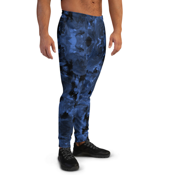Dark Blue Floral Men's Joggers, Abstract Designer Comfortable Pants, Simple Best Designer Sweatpants For Men, Premium Men's Jogger Pants-Made in EU/MX (US Size: XS-3XL)