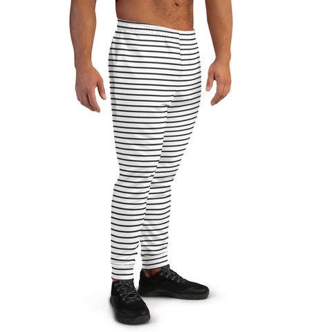 Black White Minimalist Men's Joggers, Simple Best Designer Sweatpants For Men, Premium Best Luxury Quality Men's Jogger Pants-Made in EU/MX (US Size: XS-3XL)