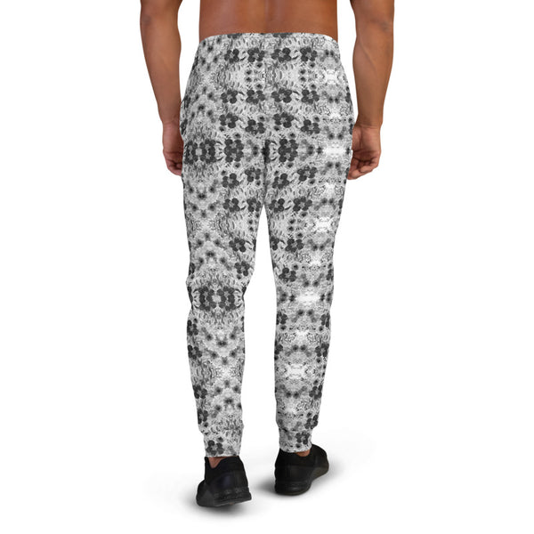Grey Floral Print Men's Joggers, Abstract Flower Print Best Sweatpants For Men, Modern Slim-Fit Designer Ultra Soft & Comfortable Men's Joggers, Men's Jogger Pants-Made in EU/MX (US Size: XS-3XL)