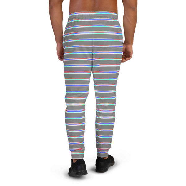 Grey Horizontal Striped Men's Joggers, Modern Stripes Best Designer Abstract Sweatpants For Men, Modern Slim-Fit Designer Ultra Soft & Comfortable Men's Joggers, Men's Jogger Pants-Made in EU/MX (US Size: XS-3XL)