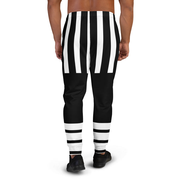Black Striped Best Men's Joggers, Horizontal and Vertical Striped Printed Sweatpants For Men, Modern Slim-Fit Designer Ultra Soft & Comfortable Men's Joggers, Men's Jogger Pants-Made in EU/MX (US Size: XS-3XL)
