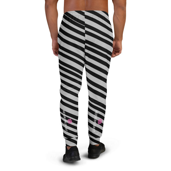 Black Grey Stripes Men's Joggers, Diagonally Striped Designer Colorful Best Quality Rave Party Gay-Friendly Designer Ultra Soft & Comfortable Men's Joggers, Men's Jogger Pants-Made in USA/MX/EU (US Size: XS-3XL)