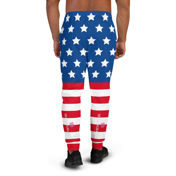 American Flag Print Men's Joggers, Classic Patriotic US Style American Flag Casual Minimalist Slim-Fit Designer Ultra Soft & Comfortable Men's Joggers, Men's Jogger Pants-Made in USA/EU/MX (US Size: XS-3XL) American Flag Pants, American Flag Sweat Pants, USA Flag Joggers, Men's Sweatpants With American Flag Print Patriotic Pants, American Flag Pants Mens 