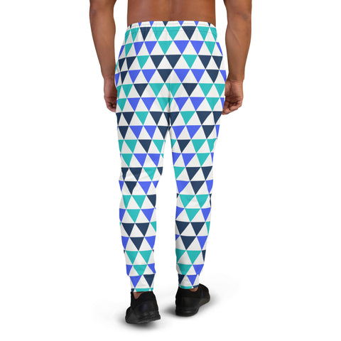 Purple Blue Triangular Men's Joggers, Abstract Print Sweatpants For Men, Modern Slim-Fit&nbsp;Designer Ultra Soft &amp; Comfortable Men's Joggers, Men's Jogger Pants-Made in USA/EU/MX (US Size: XS-3XL)