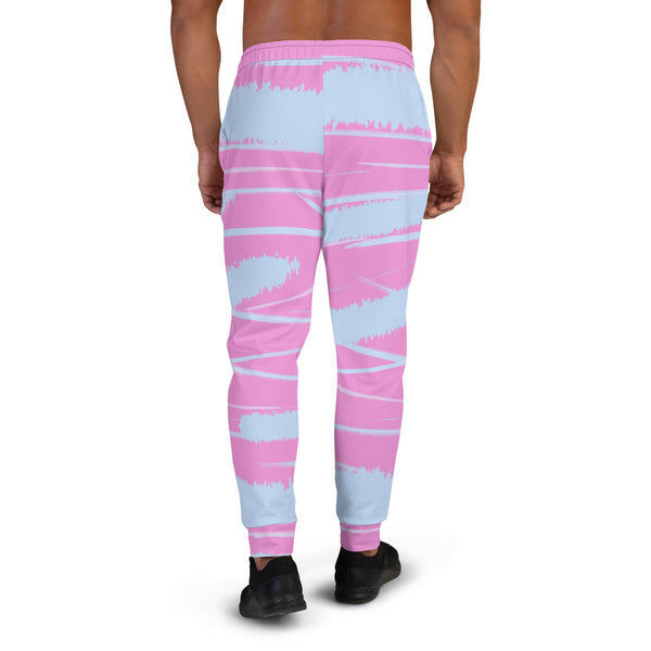 Pink Striped Print Men's Joggers, Pink and Blue Striped Designer Men's Jogging Pants&nbsp; Casual&nbsp;Minimalist Slim-Fit&nbsp;Designer Ultra Soft &amp; Comfortable Men's Joggers, Men's Jogger Pants-Made in USA/EU/MX (US Size: XS-3XL)&nbsp;&nbsp;
