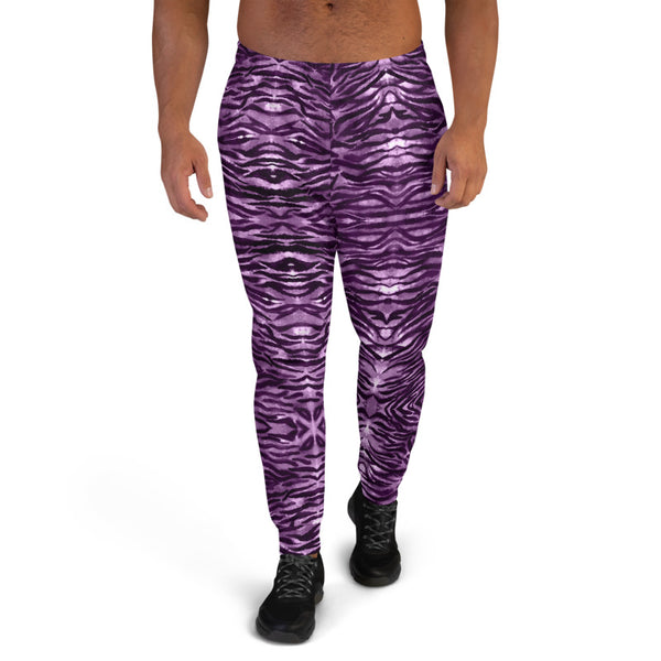 Purple Tiger Striped Men's Joggers, Wild Animal Print Fun Rocker Fan's Best Sweatpants For Men, Modern Slim-Fit Designer Ultra Soft & Comfortable Men's Joggers, Men's Jogger Pants-Made in EU/MX (US Size: XS-3XL)