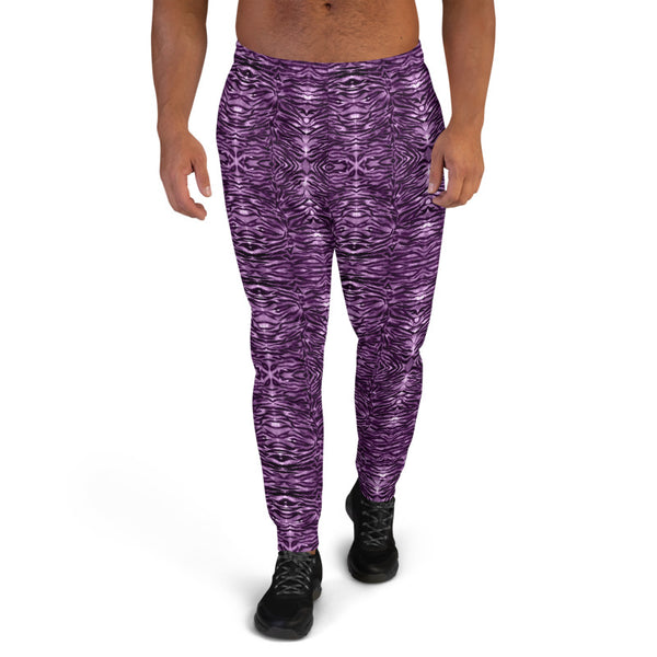 Pink Tiger Stripe Men's Joggers, Tiger Striped Animal Print Sweatpants For Men, Modern Slim-Fit Designer Ultra Soft & Comfortable Men's Joggers, Men's Jogger Pants-Made in EU/MX (US Size: XS-3XL)