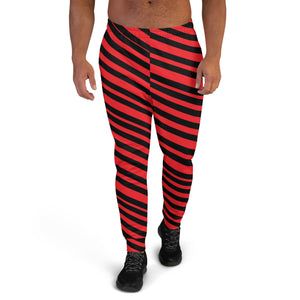 Black Red Stripes Men's Joggers, Diagonally Striped Designer Colorful Best Quality Rave Party Gay-Friendly Designer Ultra Soft & Comfortable Men's Joggers, Men's Jogger Pants-Made in USA/MX/EU (US Size: XS-3XL)
