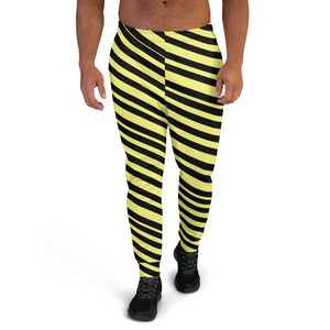 Black Yellow Stripes Men's Joggers, Diagonally Striped Designer Colorful Best Quality Rave Party Gay-Friendly Designer Ultra Soft & Comfortable Men's Joggers, Men's Jogger Pants-Made in USA/MX/EU (US Size: XS-3XL)