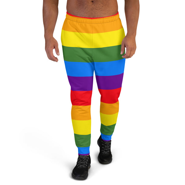 Rainbow Striped Print Men's Joggers, Rainbow Pride Rave Festival Modern Casual Minimalist Slim-Fit Designer Ultra Soft & Comfortable Men's Joggers, Men's Jogger Pants-Made in USA/EU/MX (US Size: XS-3XL) Gay Pride Rainbow Paint Men's Fleece Gym Jogger, Men's Rainbow Flag Pride Sweatpants, Gay Pride Joggers, Rainbow Pants, Pride Outfits, Pride Sweatpants 
