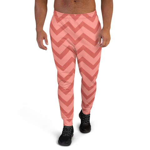 Pink Chevron Print Men's Joggers, Chevron Pattern Sweatpants For Men, Modern Slim-Fit Designer Ultra Soft & Comfortable Men's Joggers, Men's Jogger Pants-Made in USA/EU/MX (US Size: XS-3XL) Chevron Pants Men's Joggers Pants 
