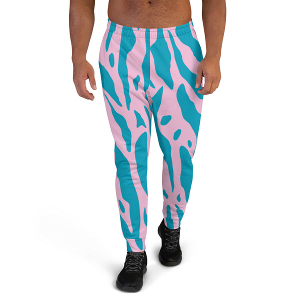 Pink Blue Striped Men's Joggers, Colorful Striped Animal Print Casual&nbsp;Minimalist Slim-Fit&nbsp;Designer Ultra Soft &amp; Comfortable Men's Joggers, Men's Jogger Pants-Made in USA/EU/MX (US Size: XS-3XL)&nbsp;&nbsp;