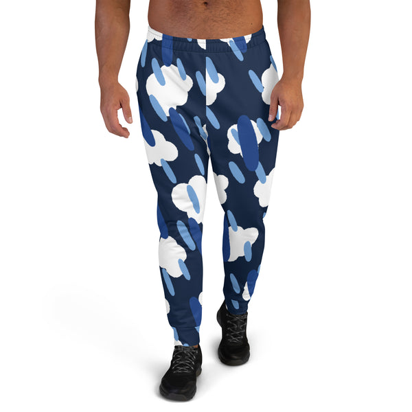 Blue Clouds Dashed Men's Joggers, Best Abstract&nbsp;Designer Men's Jogging Pants&nbsp; Casual&nbsp;Minimalist Slim-Fit&nbsp;Designer Ultra Soft &amp; Comfortable Men's Joggers, Men's Jogger Pants-Made in USA/EU/MX (US Size: XS-3XL)&nbsp;&nbsp;