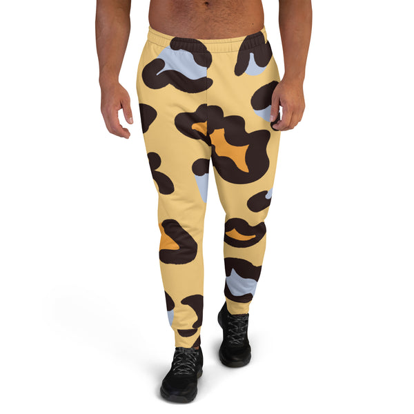 Beige Brown Leopard Men's Joggers, Leopard Print Abstract Designer Men's Jogging Pants Casual&nbsp;Minimalist Slim-Fit&nbsp;Designer Ultra Soft &amp; Comfortable Men's Joggers, Men's Jogger Pants-Made in USA/EU/MX (US Size: XS-3XL)&nbsp;&nbsp;