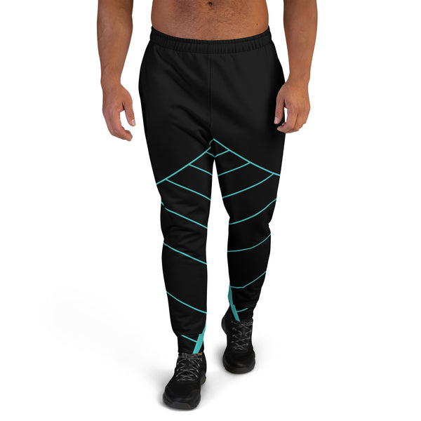 Blue Black Geometric Men's Joggers, Colorful Geometric Abstract Print Casual&nbsp;Minimalist Slim-Fit&nbsp;Designer Ultra Soft &amp; Comfortable Men's Joggers, Men's Jogger Pants-Made in USA/EU/MX (US Size: XS-3XL)&nbsp;&nbsp;