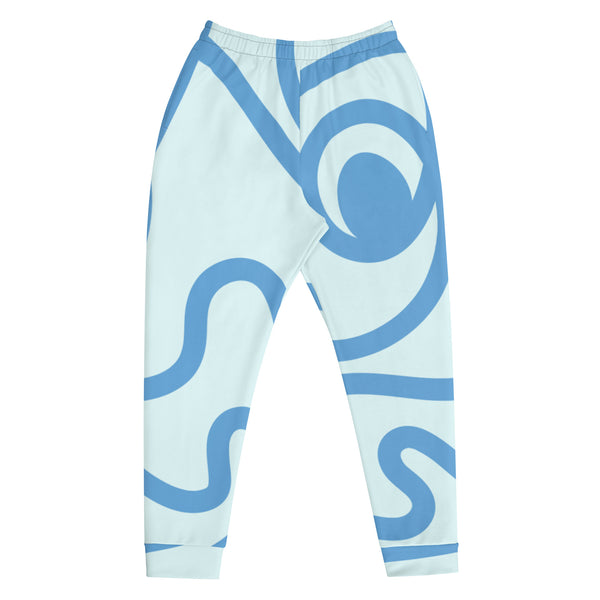Blue Curvy Pattern Men's Joggers, Swirls Print&nbsp;Designer Men's Jogging Pants&nbsp; Casual&nbsp;Minimalist Slim-Fit&nbsp;Designer Ultra Soft &amp; Comfortable Men's Joggers, Men's Jogger Pants-Made in USA/EU/MX (US Size: XS-3XL)&nbsp;&nbsp;