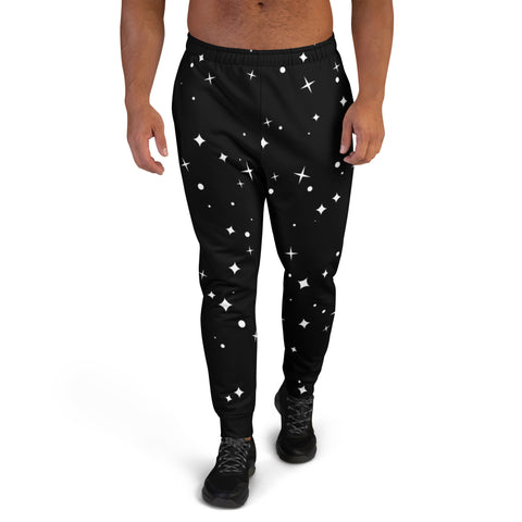 Black White Sparkles Men's Joggers, Stars Print Designer Men's Jogging Pants&nbsp; Casual&nbsp;Minimalist Slim-Fit&nbsp;Designer Ultra Soft &amp; Comfortable Men's Joggers, Men's Jogger Pants-Made in USA/EU/MX (US Size: XS-3XL)&nbsp;&nbsp;