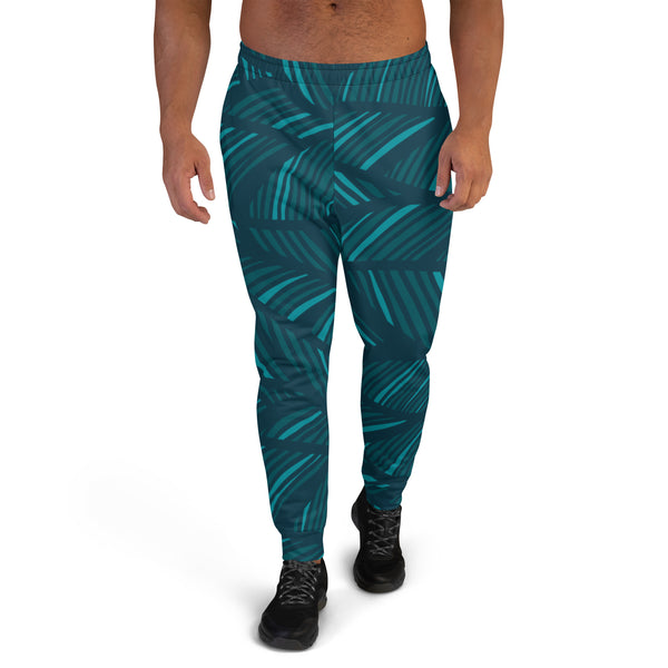Green Tropical Leaf Men's Sweatpants, Leaves Print Sweatpants For Men, Modern Slim-Fit&nbsp;Designer Ultra Soft &amp; Comfortable Men's Joggers, Men's Jogger Pants-Made in USA/EU/MX (US Size: XS-3XL)