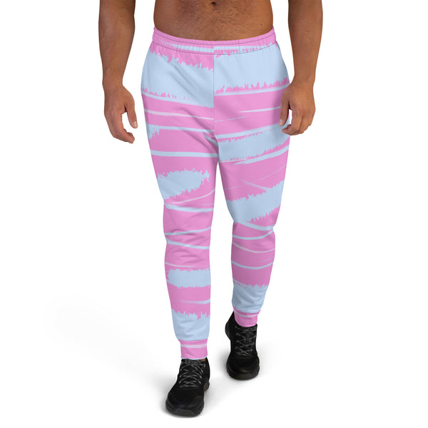 Pink Striped Print Men's Joggers, Pink and Blue Striped Designer Men's Jogging Pants&nbsp; Casual&nbsp;Minimalist Slim-Fit&nbsp;Designer Ultra Soft &amp; Comfortable Men's Joggers, Men's Jogger Pants-Made in USA/EU/MX (US Size: XS-3XL)&nbsp;&nbsp;