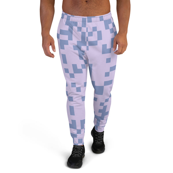 Pink Grey Geometric Men's Joggers, Colorful Geometric Abstract Print Casual&nbsp;Minimalist Slim-Fit&nbsp;Designer Ultra Soft &amp; Comfortable Men's Joggers, Men's Jogger Pants-Made in USA/EU/MX (US Size: XS-3XL)&nbsp;&nbsp;