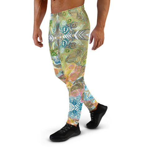 Colorful Waves Men's Joggers, Japanese Wavy Abstract Sweatpants For Men, Modern Slim-Fit Designer Ultra Soft & Comfortable Men's Joggers, Men's Jogger Pants-Made in EU/MX (US Size: XS-3XL)