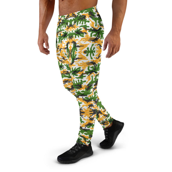 Green Yellow Camo Men's Joggers, Camouflage Army Print Best Designer Abstract Sweatpants For Men, Modern Slim-Fit Designer Ultra Soft & Comfortable Men's Joggers, Men's Jogger Pants-Made in EU/MX (US Size: XS-3XL)