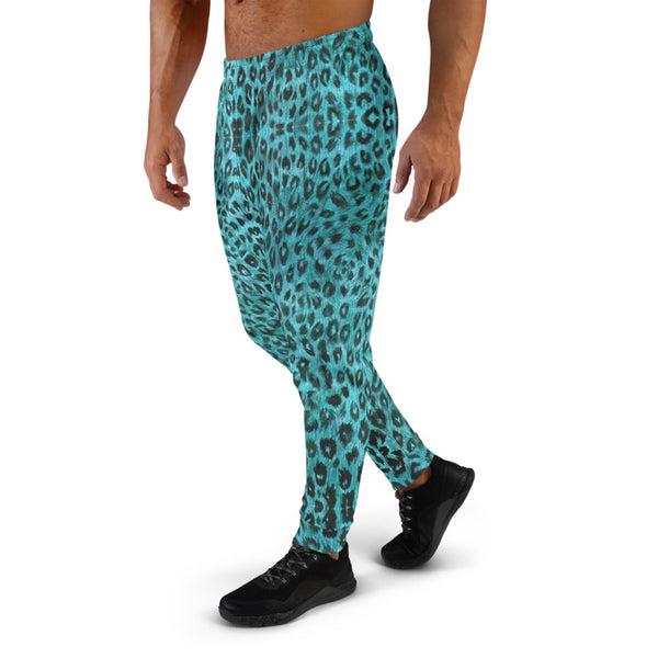 Light Blue Leopard Men's Joggers, Animal Print Sweatpants For Men, Modern Slim-Fit Designer Ultra Soft & Comfortable Men's Joggers, Men's Jogger Pants-Made in EU/MX (US Size: XS-3XL)