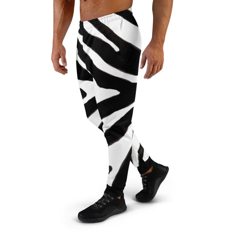 Zebra Striped Men's Joggers, Zebra Stripes Animal Printed Sweatpants For Men, Modern Slim-Fit Designer Ultra Soft & Comfortable Men's Joggers, Men's Jogger Pants-Made in EU/MX (US Size: XS-3XL)