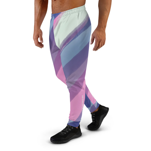 Purple Shade Men's Joggers, Mixed Pastel Striped Designer Colorful Best Quality Rave Party Gay-Friendly Designer Ultra Soft & Comfortable Men's Joggers, Men's Jogger Pants-Made in USA/MX/EU (US Size: XS-3XL)