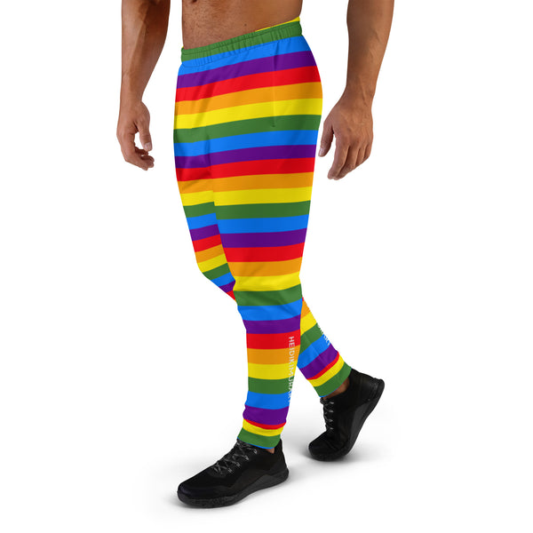 Rainbow Striped Print Men's Joggers, Rainbow Pride Rave Festival Modern Casual Minimalist Slim-Fit Designer Ultra Soft & Comfortable Men's Joggers, Men's Jogger Pants-Made in USA/EU/MX (US Size: XS-3XL) Gay Pride Rainbow Paint Men's Fleece Gym Jogger, Men's Rainbow Flag Pride Sweatpants, Gay Pride Joggers, Rainbow Pants, Pride Outfits, Pride Sweatpants 