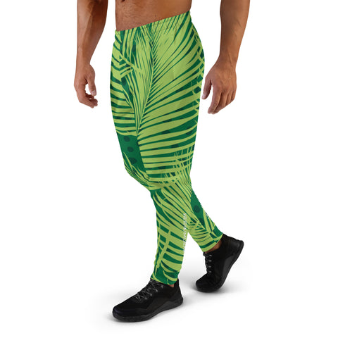 Green Tropical Leaf Men's Joggers, Hawaiian Style Tropical Leaf Print Designer Colorful Best Quality Rave Party Gay-Friendly Designer Ultra Soft & Comfortable Men's Joggers, Men's Jogger Pants-Made in USA/MX/EU (US Size: XS-3XL)