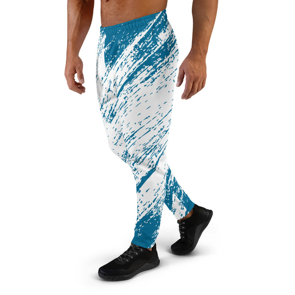 Blue & White Abstract Men's Joggers, Best Abstract Sweatpants For Men, Modern Slim-Fit Designer Ultra Soft & Comfortable Men's Joggers, Men's Jogger Pants-Made in USA/EU/MX (US Size: XS-3XL)