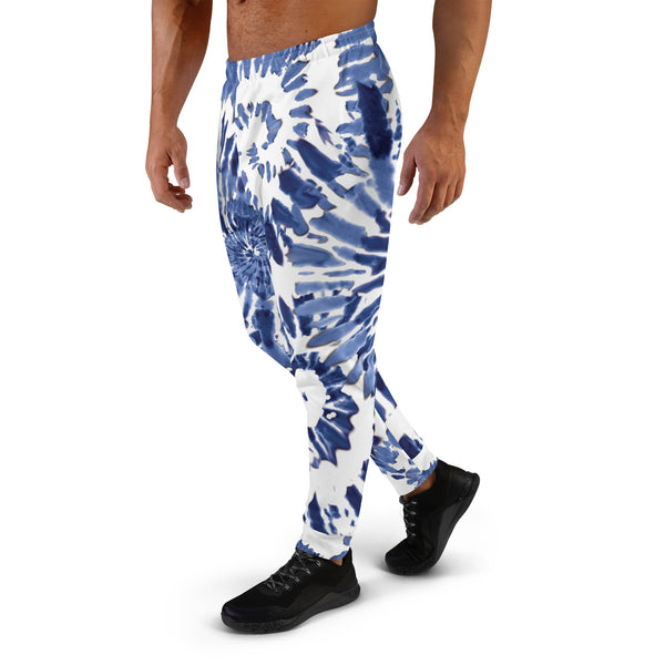 Blue Tie Dye Print Men's Joggers, Classic Tie Dye Abstract Casual Minimalist Slim-Fit Designer Ultra Soft & Comfortable Men's Joggers, Men's Jogger Pants-Made in USA/EU/MX (US Size: XS-3XL) 
