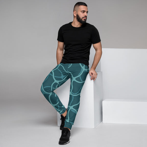 Green Mesh Abstract Men's Joggers, Green Abstract Best Designer Premium Sweatpants For Men - Made in USA/EU/MX