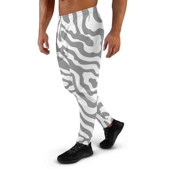 Grey White Abstract Men's Joggers, Gray White Casual Minimalist Slim-Fit Designer Ultra Soft & Comfortable Men's Joggers, Men's Jogger Pants-Made in USA/EU/MX (US Size: XS-3XL) 