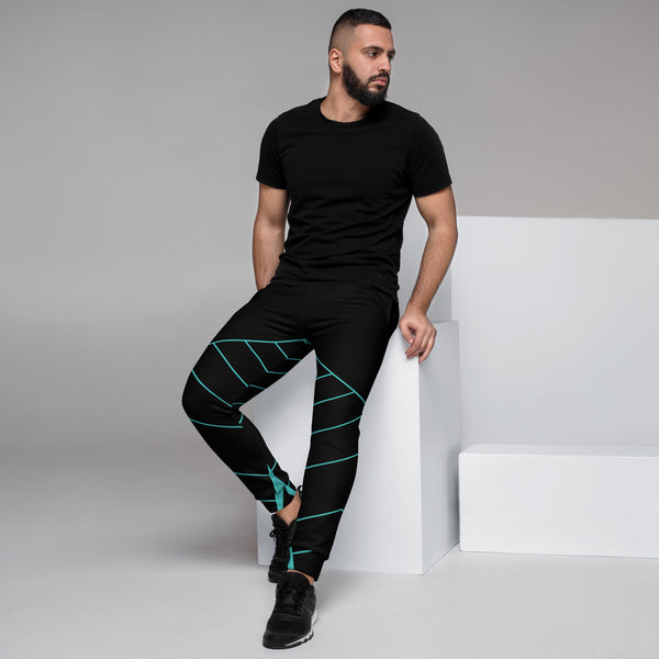 Blue Black Geometric Men's Joggers, Colorful Geometric Men's Pants-Made in USA/EU/MX (US Size: XS-3XL)