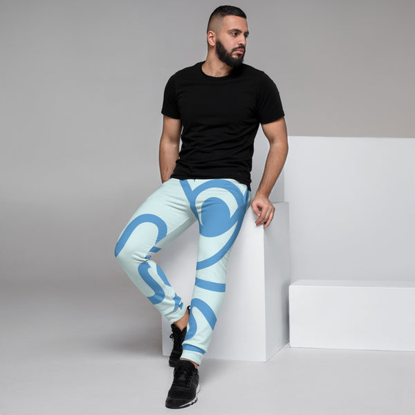 Blue Curvy Pattern Men's Joggers, Swirls Print&nbsp;Designer Men's Jogging Pants&nbsp; Casual&nbsp;Minimalist Slim-Fit&nbsp;Designer Ultra Soft &amp; Comfortable Men's Joggers, Men's Jogger Pants-Made in USA/EU/MX (US Size: XS-3XL)&nbsp;&nbsp;