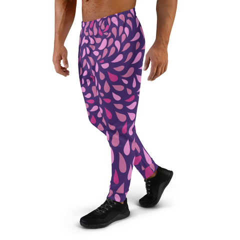 Pink Purple Raindrops Men's Joggers, Raindrops Abstract Print Sweatpants For Men, Modern Slim-Fit&nbsp;Designer Ultra Soft &amp; Comfortable Men's Joggers, Men's Jogger Pants-Made in USA/EU/MX (US Size: XS-3XL)