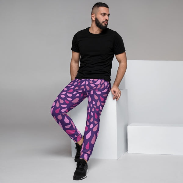 Pink Purple Raindrops Men's Joggers, Raindrops Abstract Print Sweatpants For Men, Modern Slim-Fit&nbsp;Designer Ultra Soft &amp; Comfortable Men's Joggers, Men's Jogger Pants-Made in USA/EU/MX (US Size: XS-3XL)