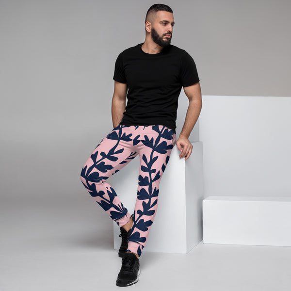 Pink Dark Floral Men's Joggers, Floral Print Sweatpants For Men, Modern Slim-Fit&nbsp;Designer Ultra Soft &amp; Comfortable Men's Joggers, Men's Jogger Pants-Made in USA/EU/MX (US Size: XS-3XL)